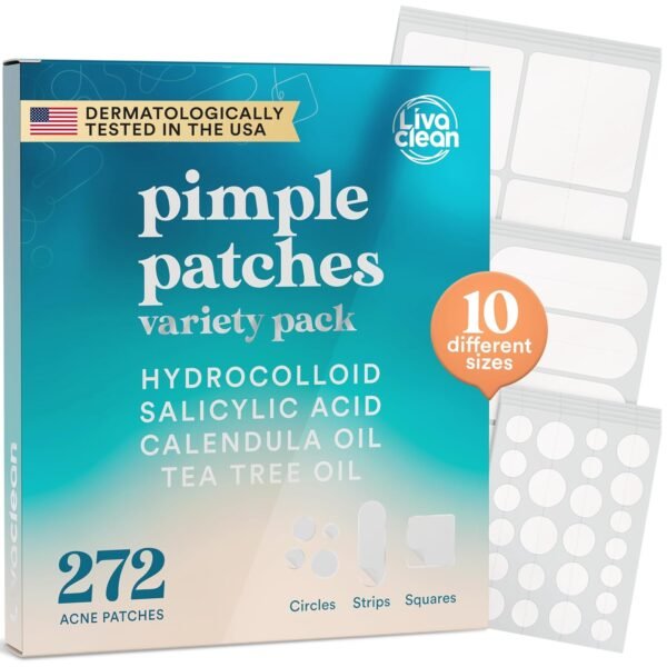 LivaClean 272 CT Pimple Patches Variety Pack w/Tea Tree Oil, Salicylic Acid & Calendula Oil - Pimple Patches Large, Large Acne Dressing for Face Acne Patch XL, Hydrocolloid Patch - Image 2