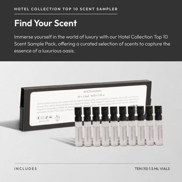Aroma360 Essential Oil Scent Top 10 Luxury Hotel Inspired Scent Sampler Pack Indulge in Signature Scents Inspired by Iconic Destinations and Brands 10 Exquisite Blends in 1.7mL - Image 4