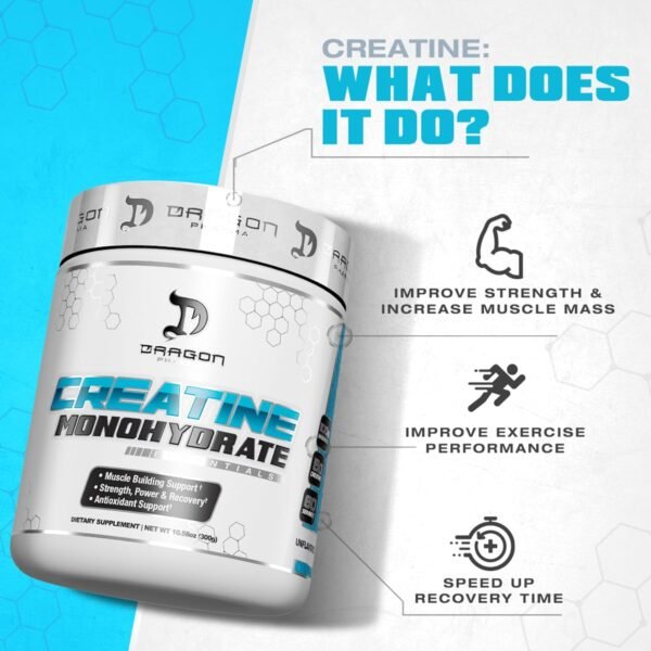 DRAGON PHARMA Creatine Monohydrate, Aid Muscle Recovery, Post-Workout Supplement, Antioxidant Support (60 Servings, Unflavored) - Image 8