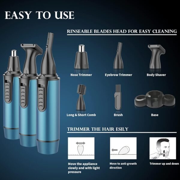 AREYZIN Ear and Nose Hair Trimmer for Men and Women Professional USB Rechargeable Nose Trimmer Nose Clippers Eyebrow Facial Hair Trimmer Body Grooming Kit IPX7 Waterproof Dual Edge Blades - Image 10