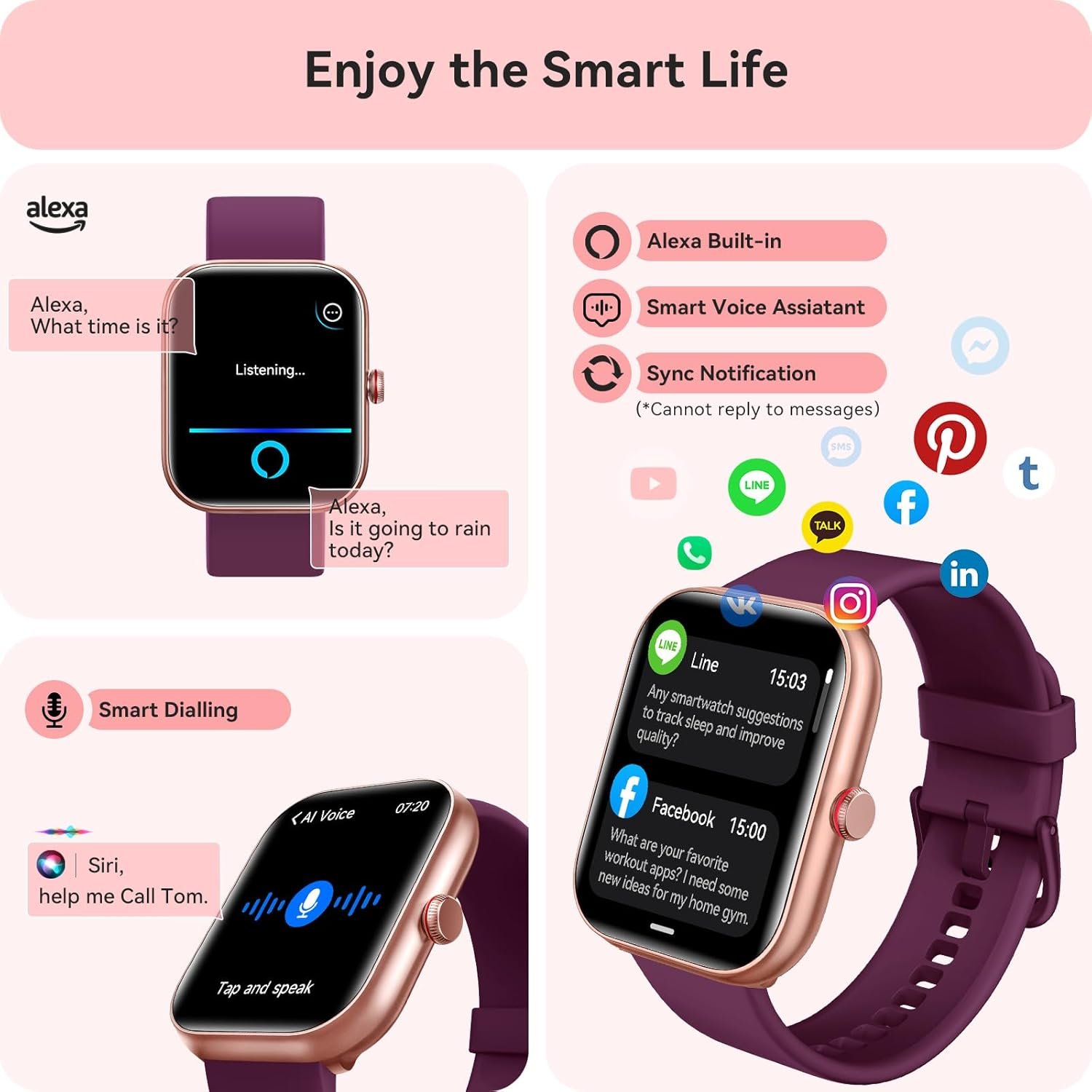 Smart Watch for Women Men, Smartwatch for iPhone & Android Bluetooth (Answer/Call) Built-in Alexa, 1.91" HD Fitness Tracker with 105+ Sport Modes, IP68 Waterproof, Sleep/Heart Rate/SpO2/Stress Monitor - Image 6