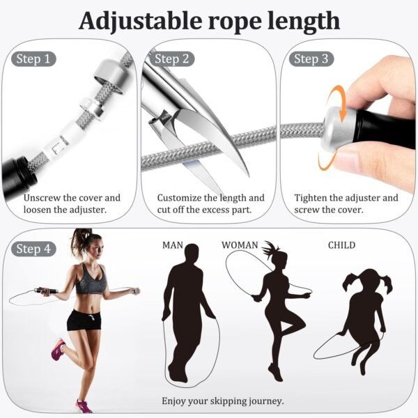 1LB Weighted Jump Ropes for fitness Women Men, Tangle-Free Ball Bearing Rapid Speed Skipping Jump Rope with Adjustable 9mm Cotton & PVC Cord, Aluminum Handles for MMA, Boxing, CrossFit, Weight-loss Workouts - Image 8