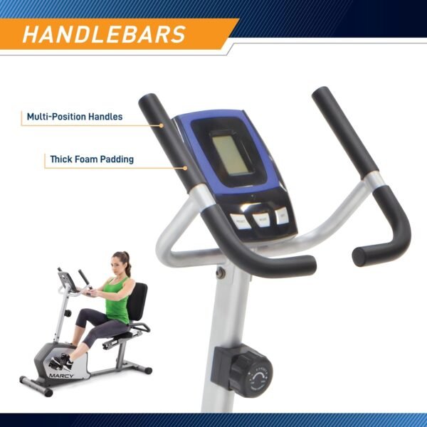 Marcy Recumbent Exercise Bike with Adjustable Seat and 8 Resistance Levels, 300 Pound Capacity NS-1201R - Image 5