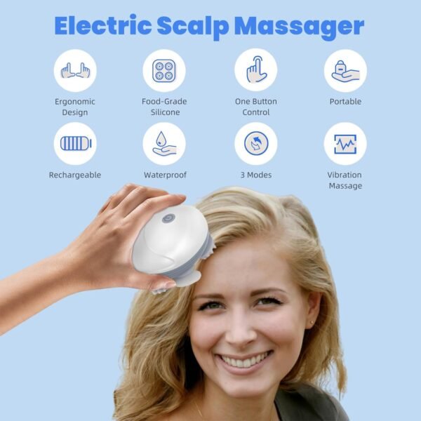 Upgraded Electric Scalp Massager for Men Women, Handheld Cat Dog Pet Head Massager with 4 Massage Heads, 3 Speeds, Waterproof Massager for Soothing Muscles Joints, Hair Growth & Stress Relax - Image 3