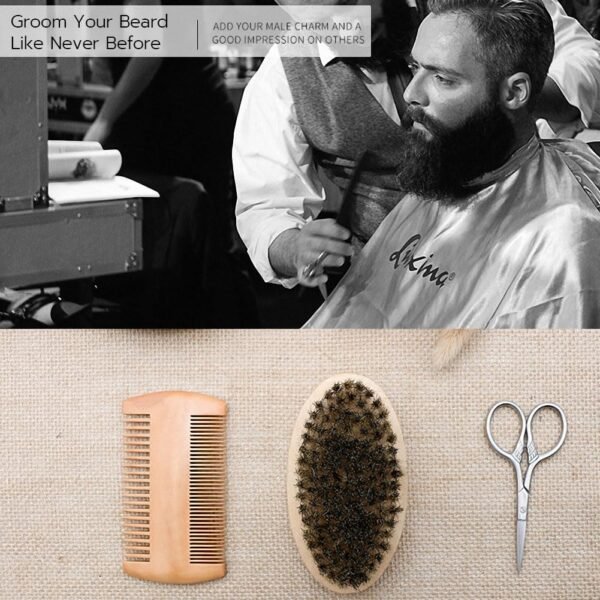 Hair Dough Beard Brush & Comb, Scissors Set for Men, Set Includes Soft Boar Bristle Brush, Bamboo Wide Tooth Comb, and Mustache Trimming Scissors, Straighten & Soften Your Beard - Image 4