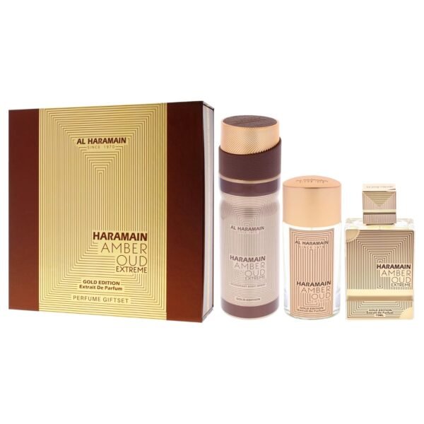 Al Haramain Amber Oud - Gold Edition Extreme for Unisex - 3 Pc Gift Set 2.5oz Extrait De Parfum Spray, 1oz Extrait De Parfum Spray, 6.6oz Body Spray - Image 5