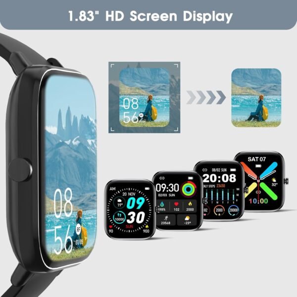 Smart Watch for Android iPhone-Call Receive/Dial/Read Message/AI Control-1.83" HD Screen-IP67 Waterproof Fitness Smartwatch-Blood Pressure/Heart Rate/SpO2/Sleep Monitor-Sport Tracker for Women Men - Image 5
