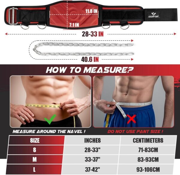 3-in-1 Weighted Pull Up Belt, Weight Lifting Dip Belt with 40.6 IN Chain & Self Locking, Weighted Gym Belt for Pull Up, Squat, Powerlifting & Deadlift, Capacity Up to 350 LBS(Size S) - Image 6