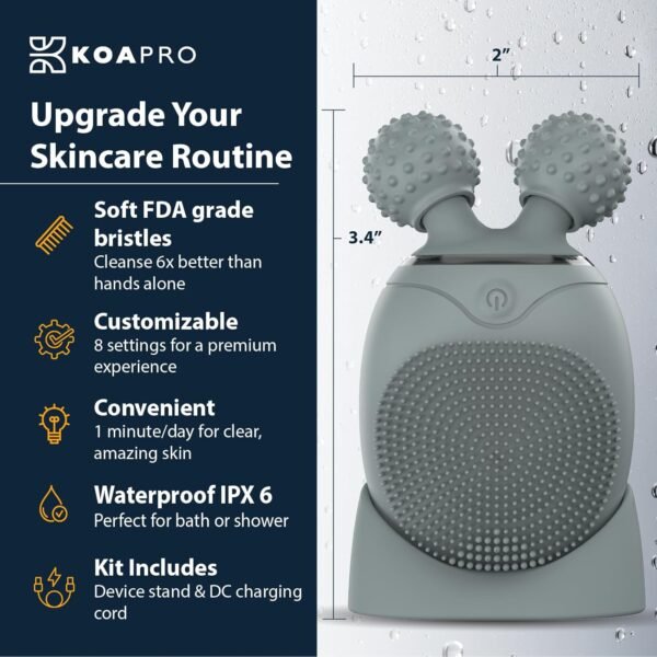 KOAPro Facial Cleansing Brush Exfoliating Face Scrubber for Women and Men, Waterproof Face Brush Cleanser, 3-in-1 Rechargeable Electric Facial Massager Tool, Reusable Sonic Silicone Scrubber - Image 6