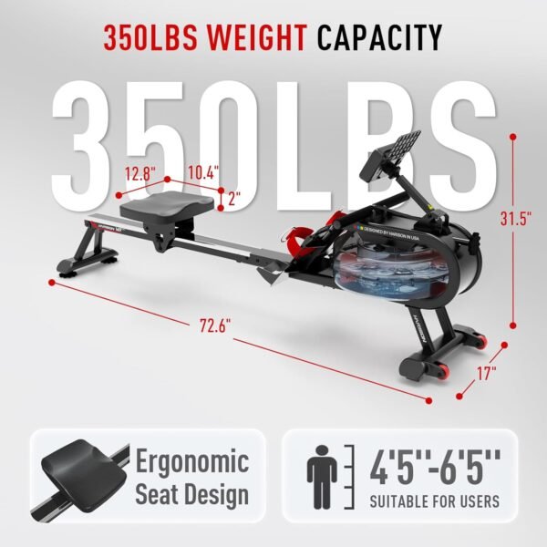 HARISON Water Rowing Machine for Home Use, Rower Machine for Home Workout with Tablet Holder and Comfortable Seat, 350LBS Weight Capacity - Image 6