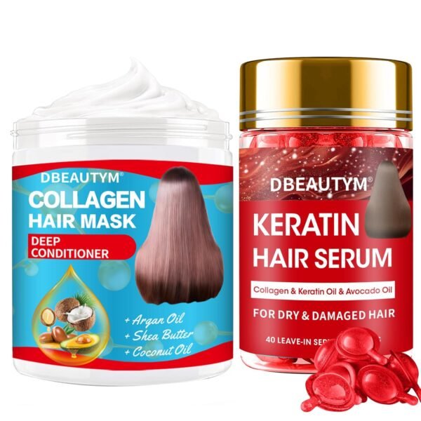 Collagen Hydrating Hair Mask Keratin Hair Serum,Natural Deep Conditioner Hair Mask,Moisturizing Hair Oil for Split Ends, Hair Styling Serum for Frizzy & Dry Hair,Keratin Styling Oil Capsules - Image 2