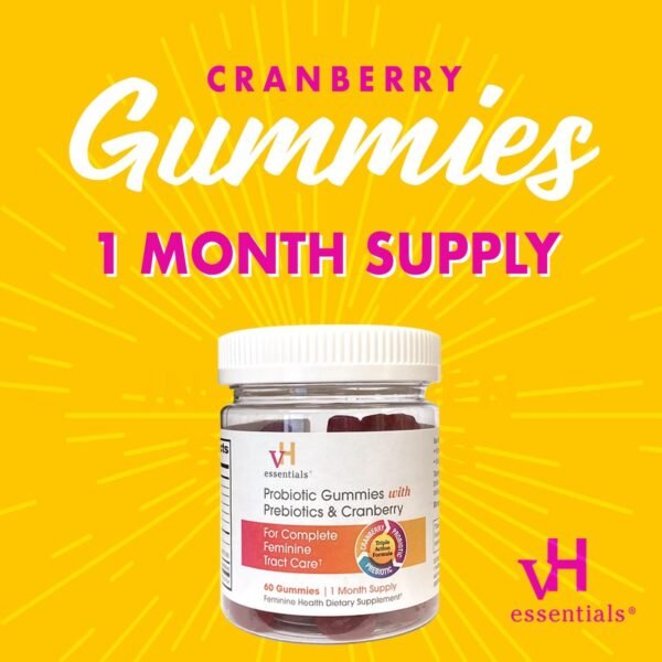 vH essentials Probiotic Gummies with Prebiotics & Cranberry, Concentrated Extract for Urinary Tract Health, Supports Vaginal Microflora Balance for a Healthy Feminine Tract, 60 Count - Image 8