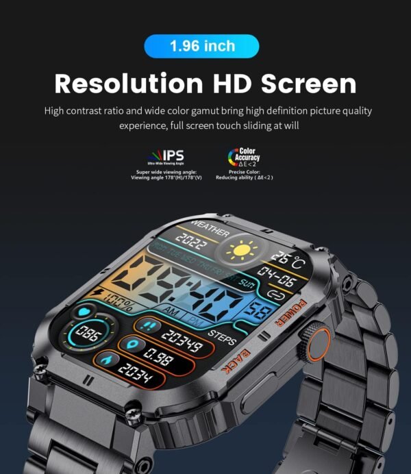 LIGE Military Smart Watches for Men with (Answer/Make Calls),400mAh Large Battery,1.96’’ DH,5ATM Waterproof Smartwatch,120+Sport Modes Heart Rate/Sleep Monitor for Android iOS Black - Image 3