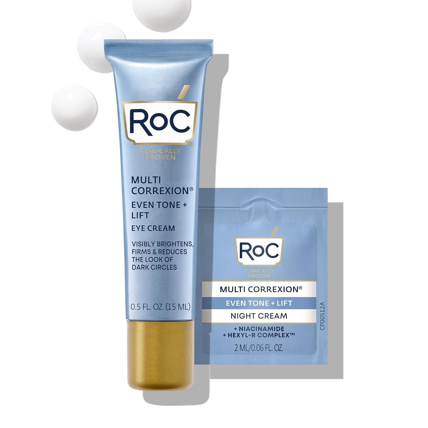 RoC Multi Correxion 5 in 1 Anti-Aging Eye Cream for Puffiness, Under Eye Bags & Dark Circles, Skin Care Treatment with Shea Butter, (.5 oz) with Night Cream Packette (Packaging May Vary) - Image 2