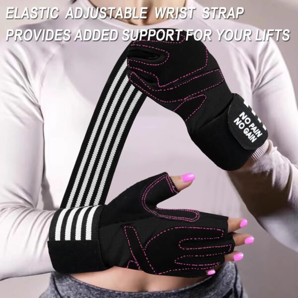 Weight Lifting Gloves for Women Gym Workout with Wrist Support,Padded Half Finger Gloves for Fitness Exercise - Image 5