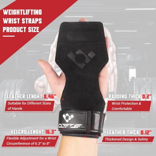 Weight Lifting Wrist Strap,Double Layer Leather Weightlifting Wrist Strap for Deadlift and Powerlifting, Adjustable Neoprene Padded Gym Workout Lifting Wrist Hooks for Men/Women(Pair) - Image 5