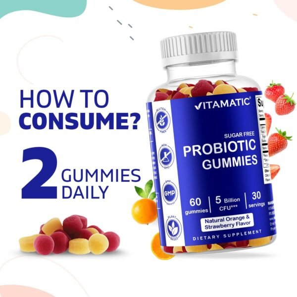 Vitamatic Probiotic Sugar Free Gummies for Men and Women 5 Billion CFUs - Digestive, Immune & Gut Health - Gluten Free - Image 5