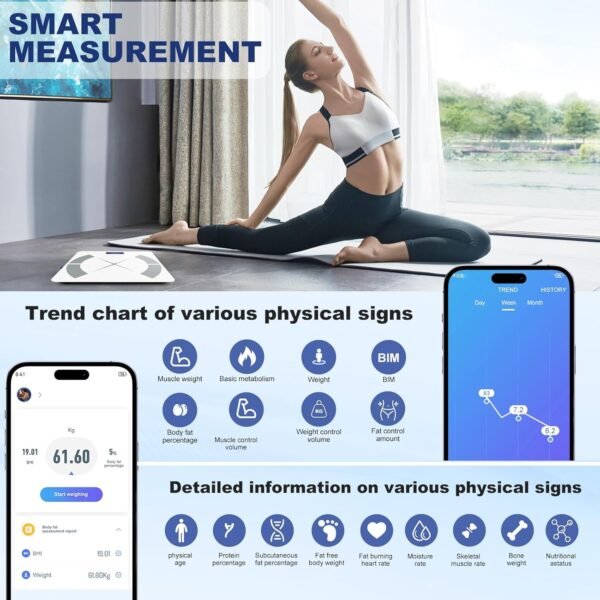APP Body Fat Scale Intelligent Weight Scale Body Scale Rechargeable Intelligent Weight Scale, Digital Bathroom Scale with Smartphone Application Body Composition Monitoring Health Analyzer (White) - Image 7