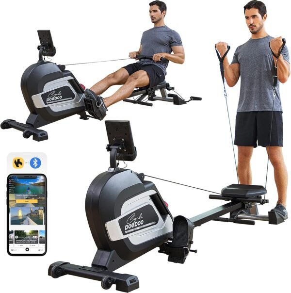 Pooboo Magnetic Rowing Machine 360 LB Weight Capacity, folding rower with Combination Strength exercise, Tablet Holder and Comfortable Seat Cushion, Rower for Home Use - Image 2