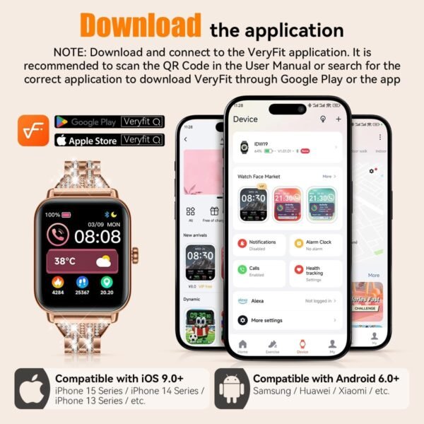 Gydom Smart Watch for Women with Diamond Jewelry Watchband, Alexa Built-in, IP68 Waterproof Fitness Tracker with Bluetooth Call, 1.8" Smartwatch with Heart Rate/SpO2/Sleep Monitor, 101+ Sports Mode - Image 10