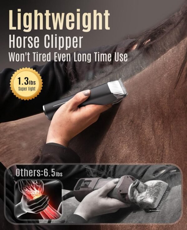 oneisall Horse Clippers,Low Noise Horse Trimmer Shaver Kit for Matted Long Hair,2 Speed Cordless Grooming Clippers for Horse - Image 5