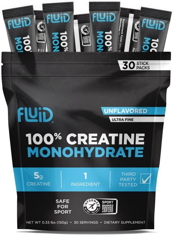 Fluid - Ultra-Fine Micronized 100% Creatine Monohydrate, Informed Sport Certified, Safe for Athletes, 5g Serving (30 Single Servings) - Image 2