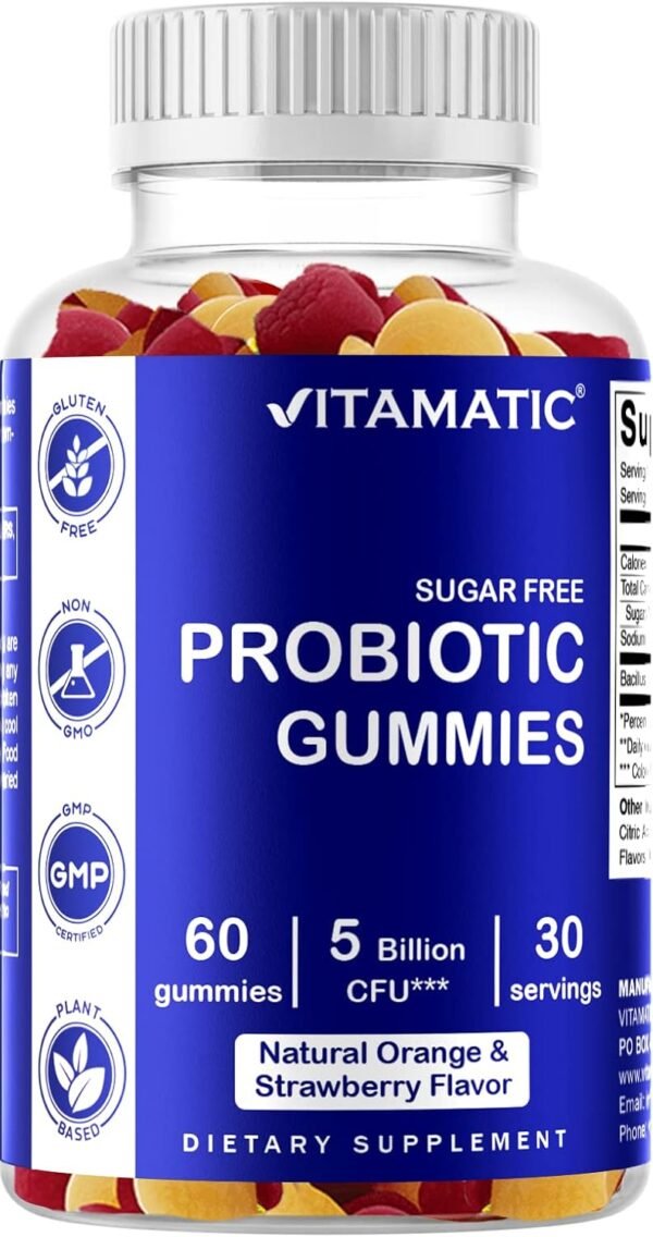 Vitamatic Probiotic Sugar Free Gummies for Men and Women 5 Billion CFUs - Digestive, Immune & Gut Health - Gluten Free - Image 2