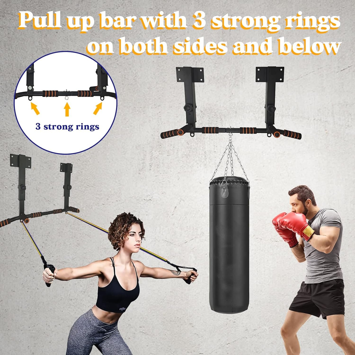 BDL Wall Mounted Pull Up Bar Chin Up bar Multifunctional Dip Station for Indoor Home Gym Workout, Power Tower Set Training Equipment Fitness Dip Stand Supports to 440 Lbs - Image 4