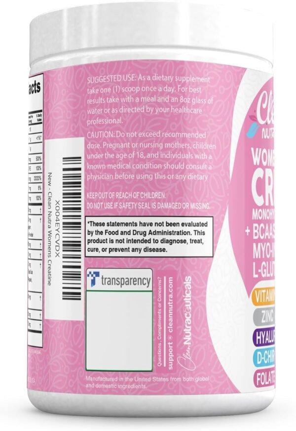 Creatine for Women | Creatine Monohydrate + BCAA Powder Myo-Inositol Collagen Biotin Hyaluronic Acid Folate L Glutamine Vitamin D3 Iron Zinc D-Chiro-Maca Digestion Shelf Builder by Clean Nutra - Image 5