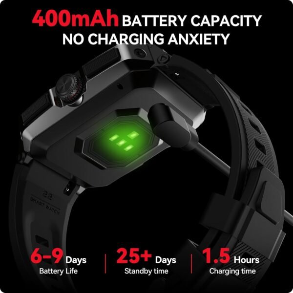 Smart Watch for Men(Answer/Make Call),1.85" 400mAh Military Smartwatch IP68 Waterproof Outdoor Fitness Watch with Heart Rate Blood Oxygen Sleep Monitor Compatible with iPhone and Android Phones - Image 7
