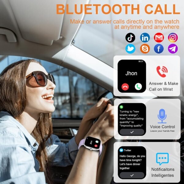 Smart Watch, 1.91"Smartwatch for Men Women (Answer/Make Call), Fitness Tracker with 100+ Sport Modes, IP68 Waterproof, Heart Rate/Sleep Monitor, Activity Tracker for Android iOS Bright silver purple - Image 4