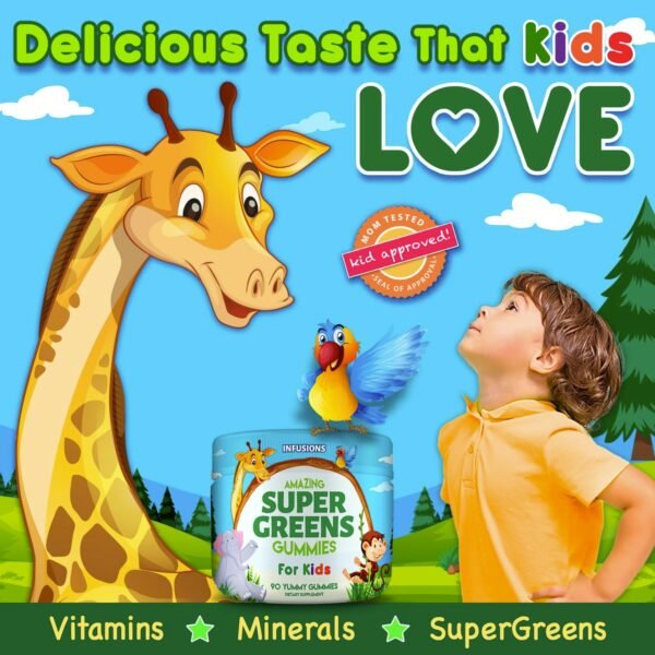 Infusions Super Green Gummies for Kids 90 Count Superfood Booster Soft and Delicious 8 Powerful Blends Vegan Friendly Gluten Free & Non-GMO - Image 5