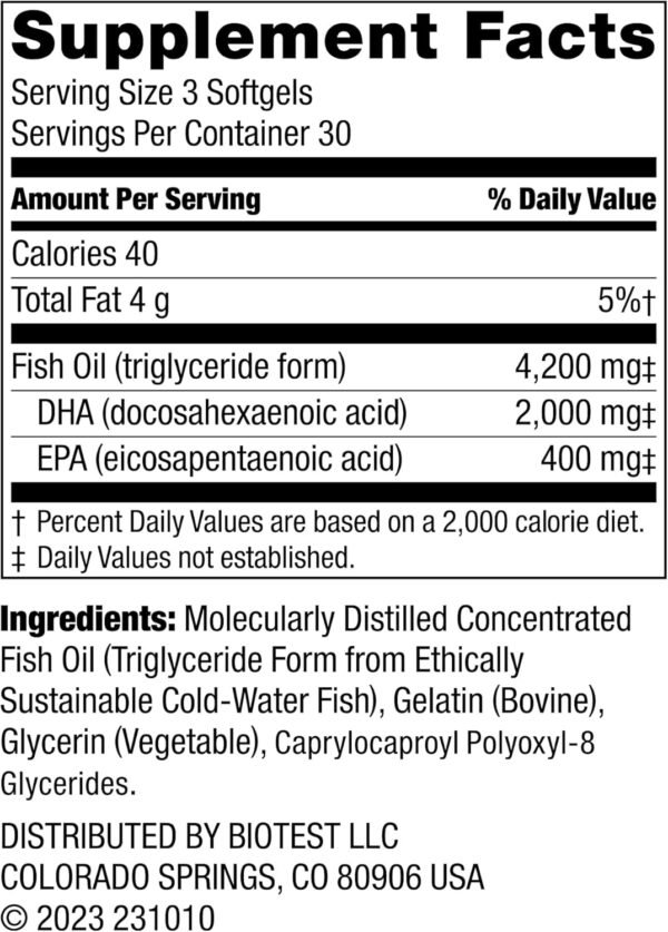 Biotest Flameout DHA-Rich Fish Oil - 4200 mg Omega-3 - Pharmaceutical Grade DHA & EPA - 90 Softgels (30 Day Supply) - Image 3