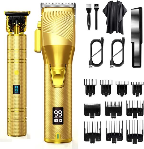 Professional Hair Clippers Kit for Men Beard Trimmers with Led Dispaly Cordless Haircut Barber Set Grooming Kit for Men Women Kid Body Pet (Gold) - Image 2