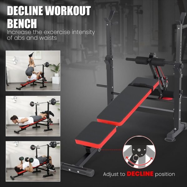 Aceshin 6 in 1 Adjustable Weight Bench with Squat Rack and Removable Foot Bracket, 600lbs Bench Press Set Workout Bench with Weight Storage Sit up Incline Flat Decline Strength Training for Home Gym - Image 4