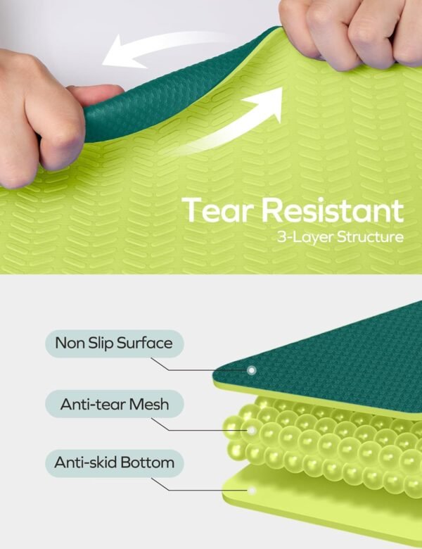 Ewedoos Eco Friendly Yoga Mat Thick TPE Yoga Mat Non Slip Yoga Mats Anti-tear Exercise Workout Mat for Women Men Kids Yoga, Pilates and Fitness - Image 5