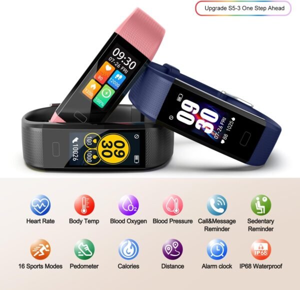 ENGERWALL Fitness Tracker with Step Counter/Calories/Stopwatch, Activity Tracker with Heart Rate Monitor, IP68, Health Tracker with Sleep Tracker, Smartwatch, Pedometer Watch for Women Men Kids - Image 3
