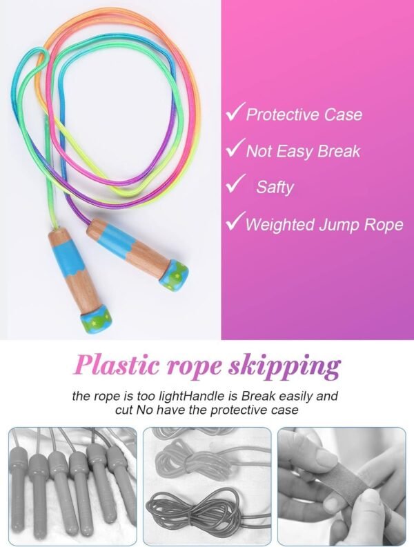 Jump Rope for Kids Adjustable, Lorvain Kid Jump Ropes for Girls Boys Skipping Rope for Kids with Wooden Handle Cotton Braided Outdoor Fun Activity for Exercise Fitness Children Students Preschooler - Image 5