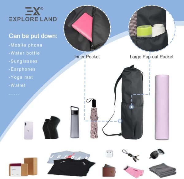 Explore Land Oxford Yoga Mat Storage Bag with Breathable Mesh Window and Large Pocket - Image 6