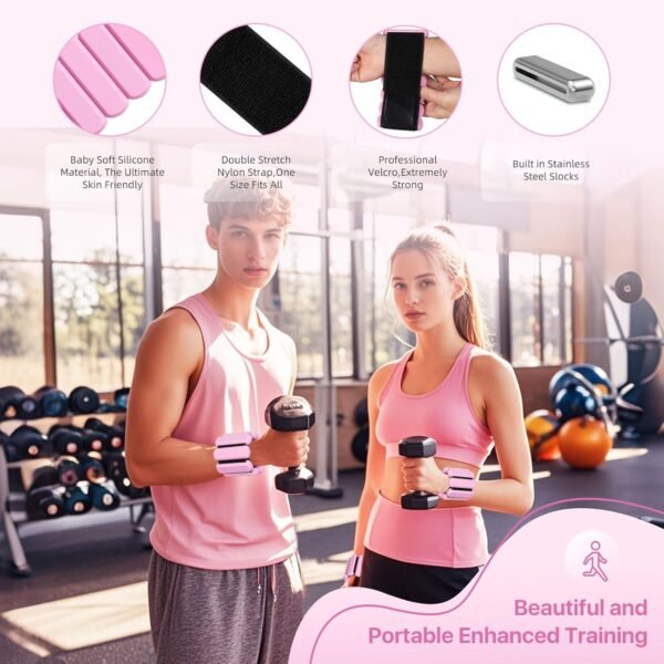 Adjustable Ankle Weights,Wrist Weights for Women & Men,Set of 2 (1Lb Each),Perfect for Walking,Running,Yoga,Pilates,Gym,Barre,Strength Training. Weighted wristbands are designed for home gym workouts - Image 5
