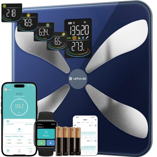 Smart Weight Scale with BMI Body Fat Muscle Mass, Lepulse Updated X-Shaped Electrode Scale for Body Weight and Fat Percentage, 13 Body Composition Scale Large Display, Digital Bathroom Scale with App - Image 10