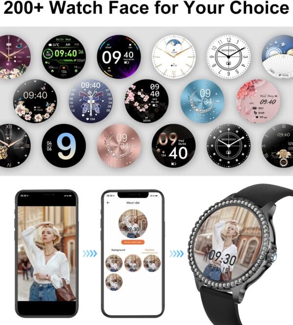 Smart Watches for Women,1.32" HD Fitness Tracker Watch with Answer/Make Call,AI Voice Control,Heart Rate/Calories/SpO2 Monitor 100+ Sport Modes Ladies Black Smart Watch for Android iOS 2 Straps - Image 7