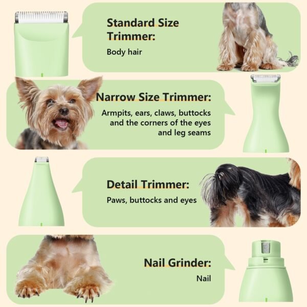 Dog Grooming Kit, 4 in 1 Quiet Pet Clippers for Grooming Supplies, Cordless Dog Paw Trimmer Dog Nail Grinder, Professional Long Hair Shaver for Matted Hair Cat and Small Dogs Thick Coats - Image 5