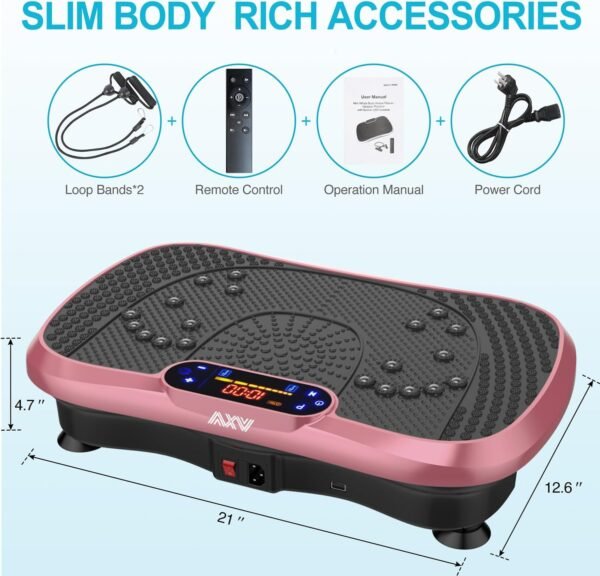 AXV Vibration Plate Fitness Platform Exercise Machine Vibrating Lymphatic Drainage Shaking Full Body Shaker Workout Vibrate Stand Shake Board Sport Gym for Weight Loss Fat Burner for Women Men - Image 7