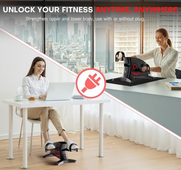 Under Desk Bike Pedal Exerciser , Leg/Arm Exerciser while Sitting for Seniors, Electric Mini Bike for Fitness & Physical Therapy with 15 Adjustabl Speed, Desk Pedal Bike for Home/Office Workout, LED Display, Remote Control - Image 4