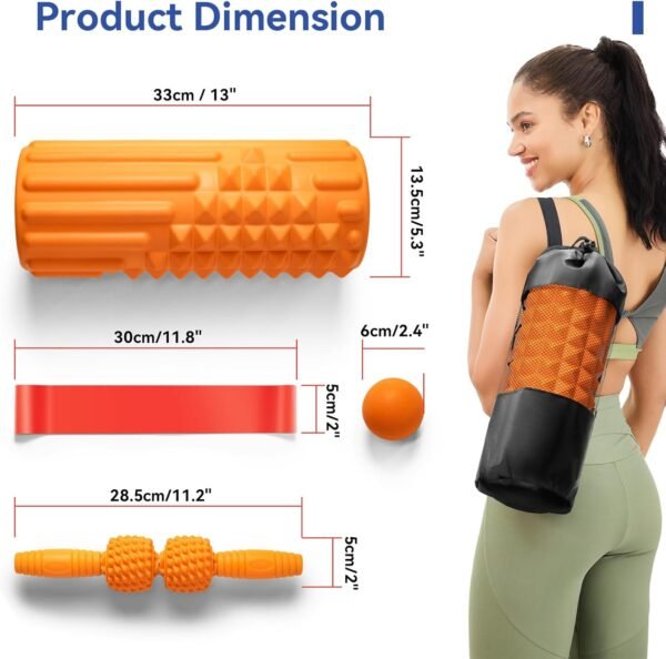 5 in 1 Foam Roller Set - Massage Roller Back Roller Foam, Muscle Roller Stick, Massage Ball, Resistance Band for Physical Therapy & Deep Tissue Muscle Massage (Orange) - Image 7