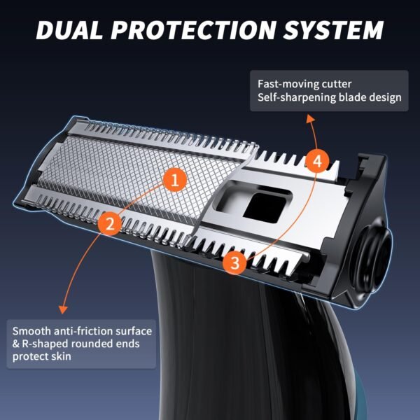 Body Hair Trimmer for Men, Mens Body Groomer with Beard Trimmer & Nose Hair Trimmer Dual-Head Trimmer, No Nick Shaver Electric Razor for Men Face Pubic Hair, All-in-One Ultra-Sharp Blade - Image 5
