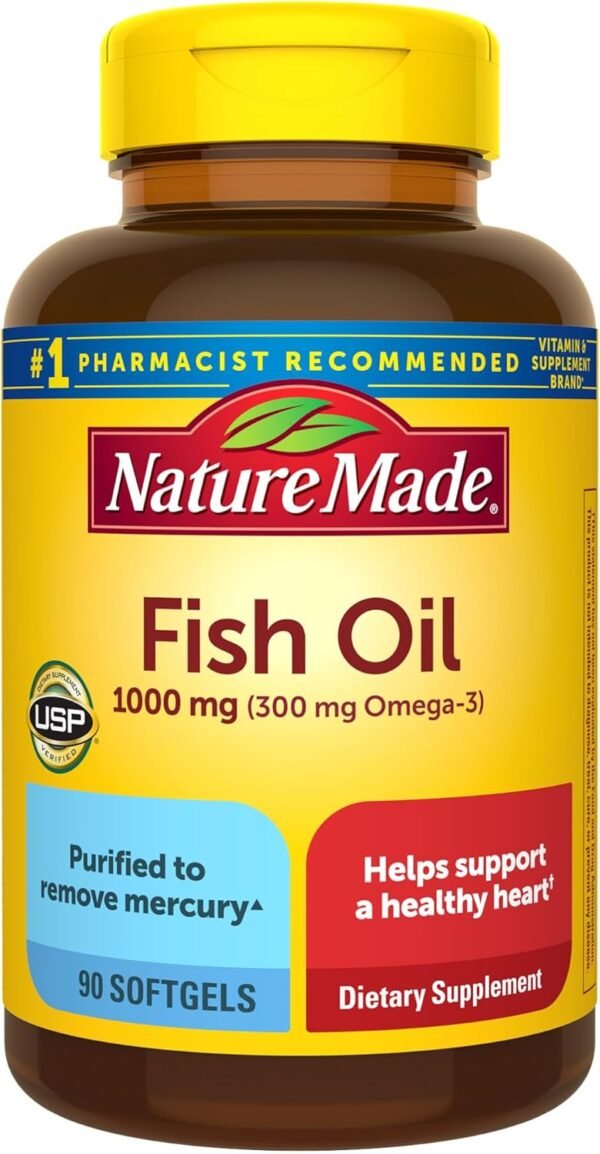 Nature Made Fish Oil 1000 mg Softgels, Fish Oil Supplements, Omega 3 Fish Oil for Healthy Heart Support, Omega 3 Supplement with 90 Softgels, 45 Day Supply - Image 2