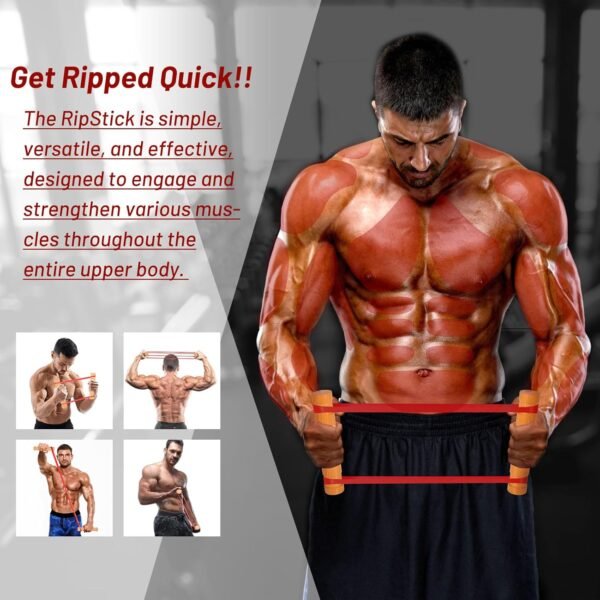 Rip Stick Workout Portable Home Gym Exercise Equipment Adjustable Resistance Bands, Wooden Handles, Liftstick for Upper Body, Shoulder and Joint Rehab (Rip Stick and Bands) - Image 4