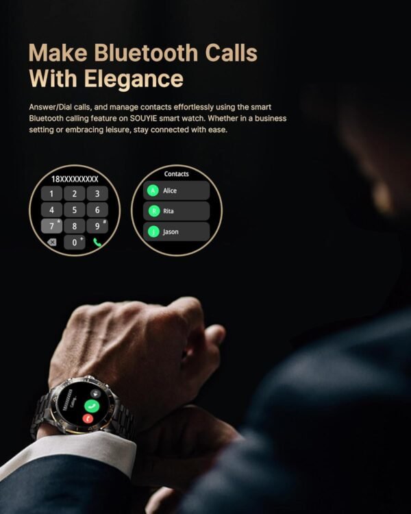 Smart Watch for Men Answer/Make Call for Android iPhone, 1.43" AMOLED HD Screen Mens Luxury Watch, 400mAh Heavy Duty Smartwatch Heart Rate Blood Oxygen Blood Pressure Sleep Monitor Pedometer, 2 Straps - Image 3